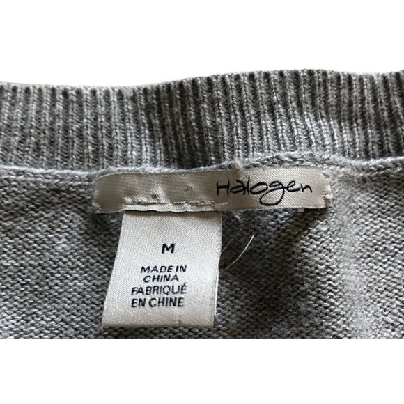 HALOGEN by Nordstrom Beaded Rhinestone Gem Jeweled Gray Sweater Women’s M - Picture 4 of 6
